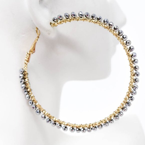 Thin Wired Hematite Gray Crystal Beads Earrings - Picture 5 of 12